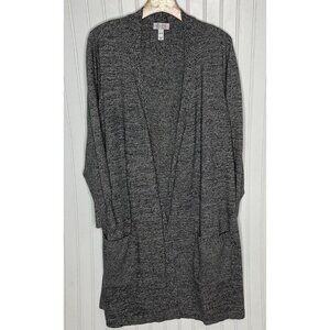 D & Co Denim & Co Womens Petite 4XP Marled Black Gray Duster Cardigan Sweater
